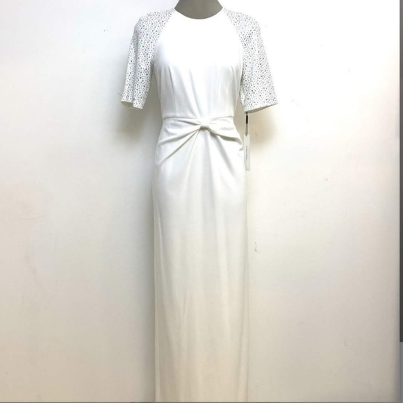 Calvin Klein Rhinestone Short Sleeve Crew Neck Knot Front Sheath Long Maxi Dress - Picture 14 of 14